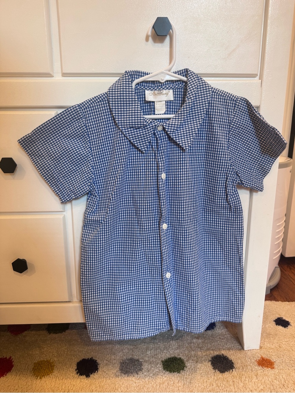 Strasburg Blue and White Gingham Button-Down Kids Shirt Size 7Y
